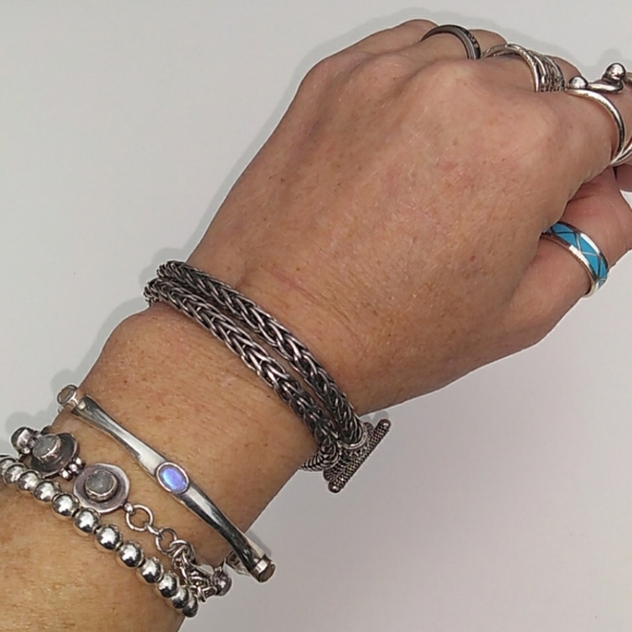 SUBSTANTIAL Sterling Silver Wheat Chain Toggle Necklace VINTAGE - Picture 8 of 8